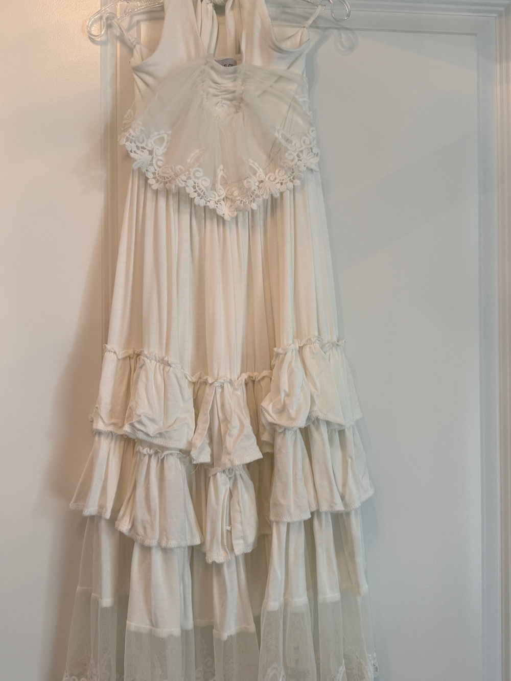 Girls Ivory Ruffled Tulle Dress with Lace Accent Only Little Once